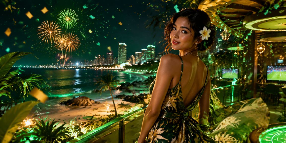 Suasana hiburan casino tepi pantai Vietnam dengan cahaya malam yang hangat