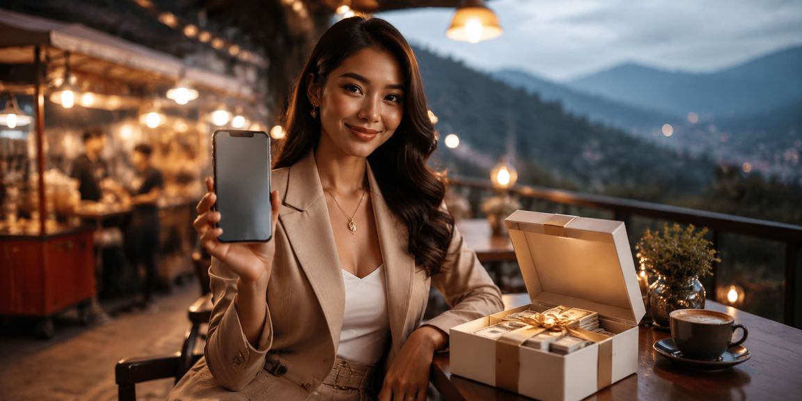 Pengguna mengakses casino mobile di kafe Vietnam dengan suasana santai pagi hari