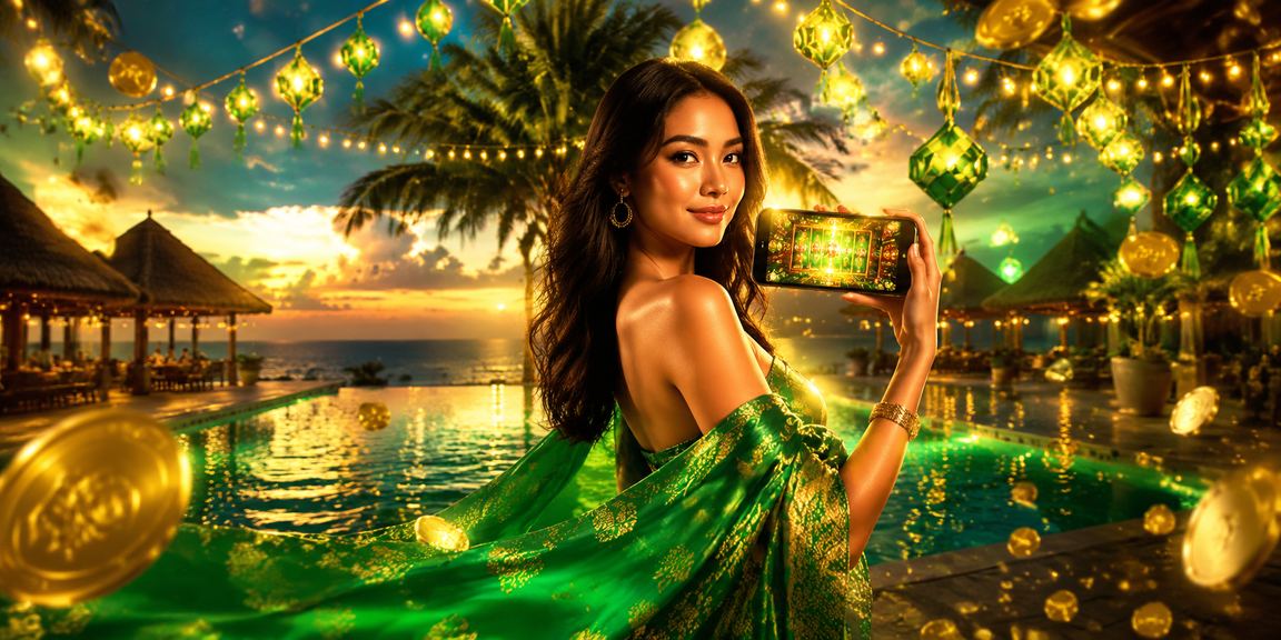 Layar permainan slot berwarna cerah di tepi pantai tropis Vietnam