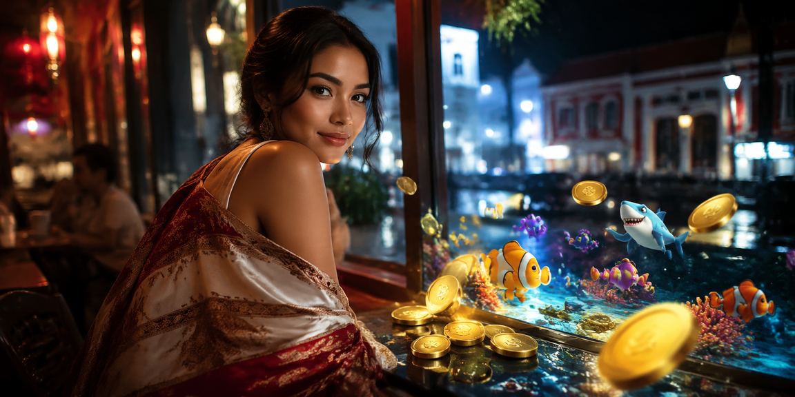 Layar permainan ban ca fishing game berwarna cerah di kafe Vietnam yang ramai
